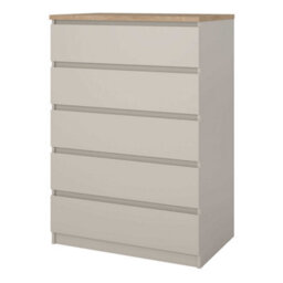 Wyld Haus Budapest 5-Drawer Chest Cream Cashmere Finish With Natural Oak-Effect Top - thumbnail 4