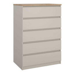Wyld Haus Budapest 5-Drawer Chest Cream Cashmere Finish With Natural Oak-Effect Top - thumbnail 2
