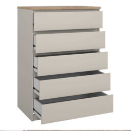 Wyld Haus Budapest 5-Drawer Chest Cream Cashmere Finish With Natural Oak-Effect Top - thumbnail 6