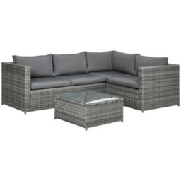 Wyld Haus Laneri Mixed Grey 4-Seater Corner Rattan Garden Sofa Set With Tempered Glass Table - thumbnail 2