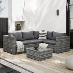 Wyld Haus Laneri Mixed Grey 4-Seater Corner Rattan Garden Sofa Set With Tempered Glass Table - thumbnail 1