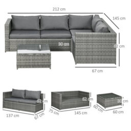 Wyld Haus Laneri Mixed Grey 4-Seater Corner Rattan Garden Sofa Set With Tempered Glass Table - thumbnail 3