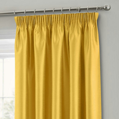 Intimates Faux Silk Pencil Pleat Curtains - Ochre