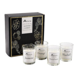 Alivio  Premium Aromatherapy Scented Candles - Jasmine Orange Pear & Freesia, Bluebell Fragrance In Glass Jars (4Pc Set)