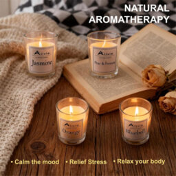 Alivio  Premium Aromatherapy Scented Candles - Jasmine Orange Pear & Freesia, Bluebell Fragrance In Glass Jars (4Pc Set) - thumbnail 3