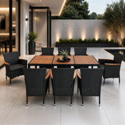 Heze Furniture Kordoba Rattan Garden Furniture Set With Dining Table And 8 Chairs In Black & Oak - thumbnail 2