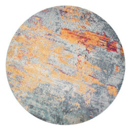 Loomed Navy Blue Ochre Multicolour Distressed Abstract Round Circlular Rug 160Cm Diameter - thumbnail 6