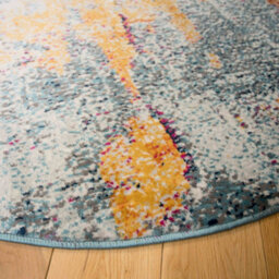 Loomed Navy Blue Ochre Multicolour Distressed Abstract Round Circlular Rug 160Cm Diameter - thumbnail 5