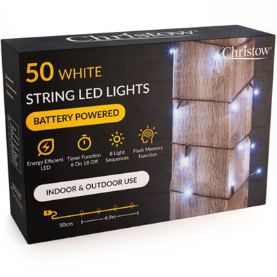 Christow Christmas Indoor/outdoor Battery Led String Lights Green Cable White - 50 - image 1