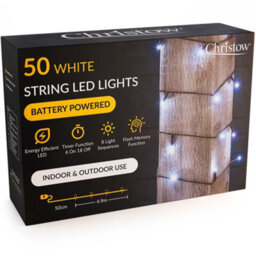 Christow Christmas Indoor/outdoor Battery Led String Lights Green Cable White - 50 - thumbnail 1