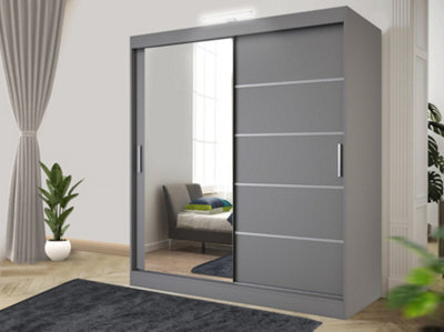 RAC3 Sliding Wardrobe Led Mirror Space Saving Bedroom Wardrobe, Contemporary Bedroom Sliding Wardrobe & Mirror Wardrobe  (Grey,120Cm) - image 1