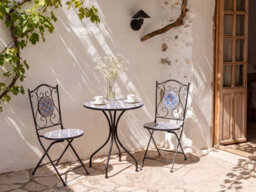 Beliani Bistro Table Siponto 60 Cm 60 Cm Metal White/ Blue - thumbnail 2