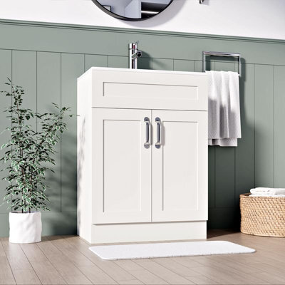 Belofay 600mm Bathroom Vanity Units With Basin With White Ceramic Bathroom Sink Soft Close Hinges & 1 Tap Hole (Crawley White) - image 1