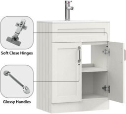 Belofay 600mm Bathroom Vanity Units With Basin With White Ceramic Bathroom Sink Soft Close Hinges & 1 Tap Hole (Crawley White) - thumbnail 5