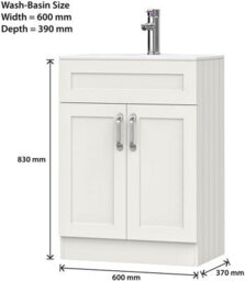 Belofay 600mm Bathroom Vanity Units With Basin With White Ceramic Bathroom Sink Soft Close Hinges & 1 Tap Hole (Crawley White) - thumbnail 4