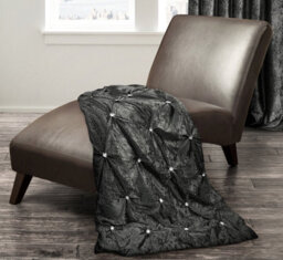 Intimates Pleated Charcoal Crushed Velvet Diamantes Throw Blanket For Sofa, Bed, Couch - 120Cm X 150Cm - Charcoal