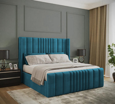 Adore Designs Miami Winged Plush Velvet Sleigh Bed, With Footboard - 3Ft Single - Mallard