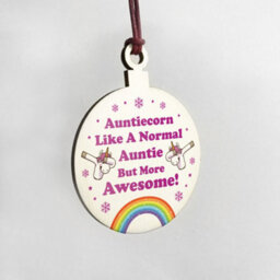 Red Ocean Auntie Gift For Christmas Hanging Wooden Tree Decoration Unicorn Thank You - thumbnail 4