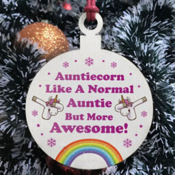 Red Ocean Auntie Gift For Christmas Hanging Wooden Tree Decoration Unicorn Thank You - thumbnail 3