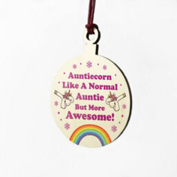 Red Ocean Auntie Gift For Christmas Hanging Wooden Tree Decoration Unicorn Thank You - thumbnail 6