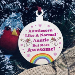 Red Ocean Auntie Gift For Christmas Hanging Wooden Tree Decoration Unicorn Thank You - thumbnail 1