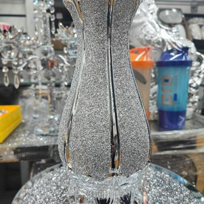 Biznest 25Cm New Unique Silver Pot Glittery Crushed Crystal Decorated Vase Flowers State Line Style