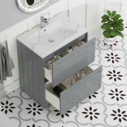 Royal Bathrooms Elmore 700mm Traditional Floor Standing 2 Drawer Bathroom Vanity Unit With Sintered Stone Basin Sink - Pebble Grey - thumbnail 5