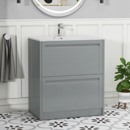 Royal Bathrooms Elmore 700mm Traditional Floor Standing 2 Drawer Bathroom Vanity Unit With Sintered Stone Basin Sink - Pebble Grey