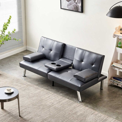 Westwood Luxury Pu Leather Manhattan Sofa Bed 3 Seater Chrome Legs Recliner Settee Grey - image 1