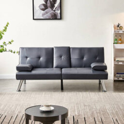 Westwood Luxury Pu Leather Manhattan Sofa Bed 3 Seater Chrome Legs Recliner Settee Grey - thumbnail 4