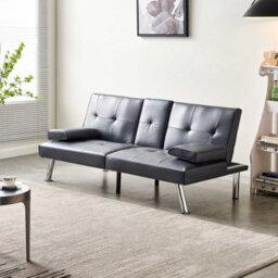 Westwood Luxury Pu Leather Manhattan Sofa Bed 3 Seater Chrome Legs Recliner Settee Grey - thumbnail 3