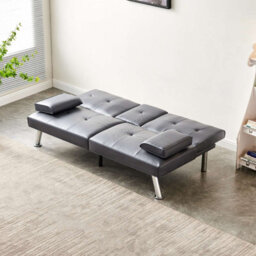 Westwood Luxury Pu Leather Manhattan Sofa Bed 3 Seater Chrome Legs Recliner Settee Grey - thumbnail 2