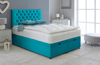 Adore Designs Chesterfield Plush Velvet Ottoman Storage Bed, With Pillow Top Mattress - 6Ft Super King - Mallard