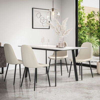 More4Homes Haydon Extending Dining Table + Chairs- White Marble Effect Table Top W Black Legs + 4 Maya Boucle Dining Chairs (Ivory White) - image 1