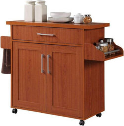 Kitchen Island With Spice Rack And Towel Holder, Hodedah, Cherry Finish