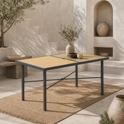 Wyld Haus Zirelo Natural Wood-Effect Rectangular Garden Dining Table For 6 With Parasol Hole