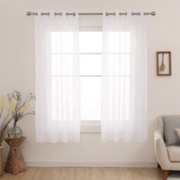 Deconovo Linen Look Semi Transparent Net Eyelet Voile Curtains, Sheer Curtains For Small Windows, 55 X 36 Inch, White, 2 Panels - thumbnail 1