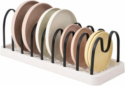Pan Lid Holder And Plate Organiser Rack Durable Plastic Vertical Cookware Storage Stand For Plates Pans Trays Boards - image 1