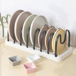 Pan Lid Holder And Plate Organiser Rack Durable Plastic Vertical Cookware Storage Stand For Plates Pans Trays Boards - thumbnail 2