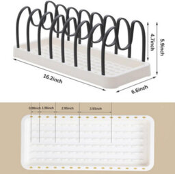 Pan Lid Holder And Plate Organiser Rack Durable Plastic Vertical Cookware Storage Stand For Plates Pans Trays Boards - thumbnail 3
