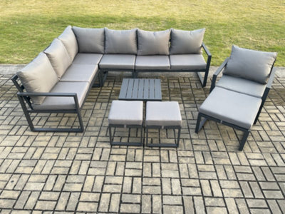 Fimous 10 Seater Outdoor Lounge Corner Sofa Set Aluminum Garden Furniture Sets With Square Coffee Table Chair