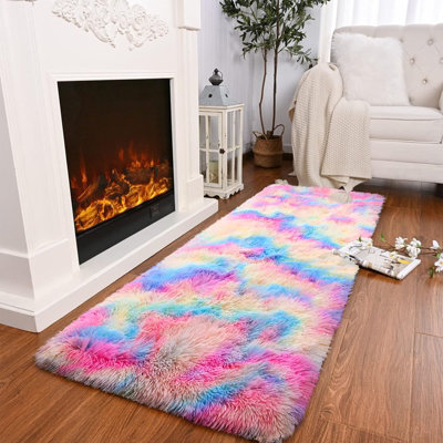 Ameha Shaggy Rug Super Soft Thick Pile For Modern Bedroom Living Room Carpet- Fluffy Faux Fur Rugs,(Rainbow, 80X150 Cm) - image 1