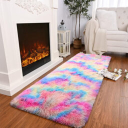 Ameha Shaggy Rug Super Soft Thick Pile For Modern Bedroom Living Room Carpet- Fluffy Faux Fur Rugs,(Rainbow, 80X150 Cm) - thumbnail 1
