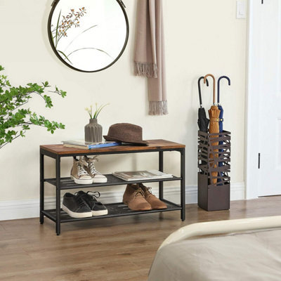 Songmics Shoe Bench With Seat, Shoe Rack With 2 Mesh Shelves, Shoe Storage Organiser For Hall Entryway, Metal, Industrial - image 1