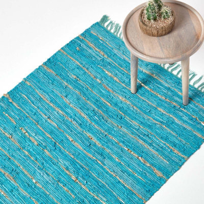 Homescapes Leather Glitter Rug Gold & Turquoise,90 X 150 Cm - image 1