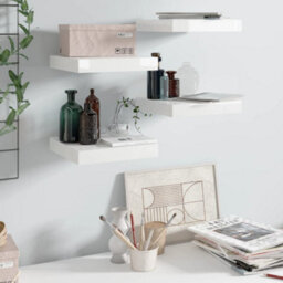 Berkfield Floating Wall Shelves 4 Pcs High Gloss White 23X23.5X3.8 Cm Mdf - thumbnail 1