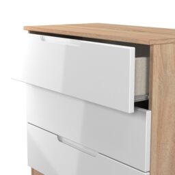 Messina Ready Assembled Gloss White & Oak 3 Drawer Wide Chest (H)685mm (W)740mm (D)390mm - thumbnail 2