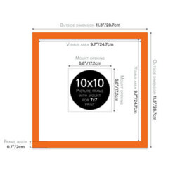 "10X10"" Orange Picture Frame - 10X10"" Square Frame With 7X7"" Mount For 10X10""/7X7"" Pictures Art Deco Style Gallery Wall, 1 Pack" - thumbnail 2