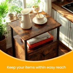 LEDREM Bedside Table, Sofa Table, Nightstand With 2 Drawers, Industrial, For Bedroom, Living Room, Rustic Brown - thumbnail 7