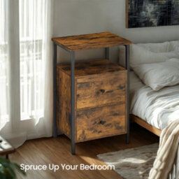 LEDREM Bedside Table, Sofa Table, Nightstand With 2 Drawers, Industrial, For Bedroom, Living Room, Rustic Brown - thumbnail 2